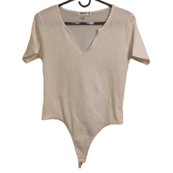 ASOS Tops - Missguided White Notch Neck Short Sleeve Ribbed Bodysuit